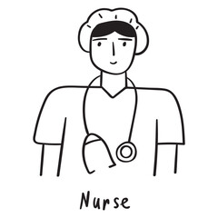 Nurse. Outline vector icon. Hand drawn simple illustration.