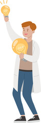 Medical staff or doctor or nurse or scientist or experimenter man holding light bulb