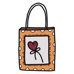 Hand-drawn gift bag with a heart for lovers. Design elements for Valentines Day. Vector