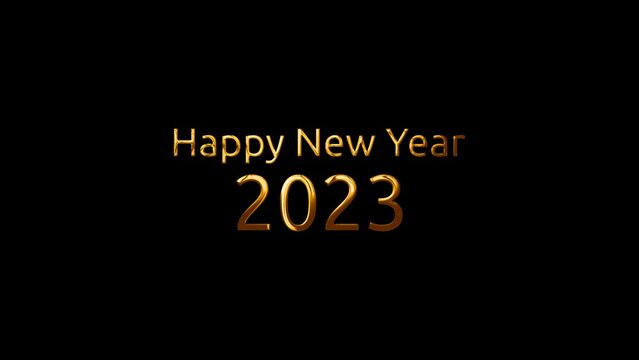 2023 Happy New year text effect Cinematic Title Trailer animation golden color, 2023 new year welcome celebration animation black background. Merry Christmas and Happy New Year 2023.