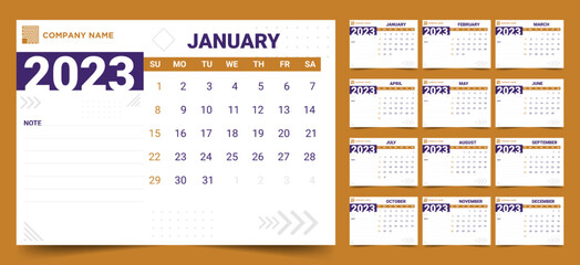 Corporate and business 2023 calendar template in modern style
