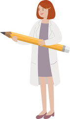 Fototapeta premium Paramedic or doctor or nurse woman with short hair and pencil