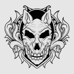 tattoo illustration and t shirt black and white wolf skull engraving ornament