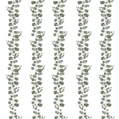 Seamless vector grass pattern. Green eucalyptus leaves, plants. Stripes of plants. 