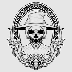 tattoo illustration and t shirt black and white monster  engraving ornament