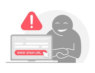 don't click spam URL, suspicious and dangerous hyperlink concept illustration flat design vector eps10. modern graphic element for landing page, empty state ui, infographic, icon - obrazy, fototapety, plakaty