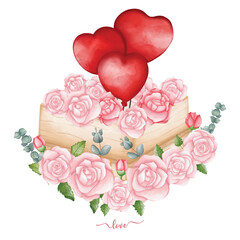 Bouquet of Rose with heart hand drawn illustration for Valentine..