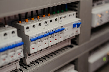 Closeup view of a box with automatic fuses