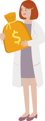 Healthcare worker or doctor or nurse woman with money bag