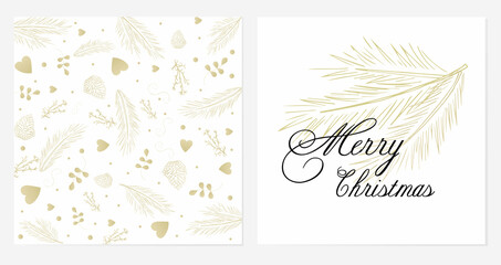 New Year and Christmas greeting card poster double-sided. Minimalistic style with text greeting. Corporate card