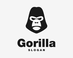 Gorilla Monkey Primate Ape Animal Head Silverback Silhouette Portrait Mascot Vector Logo Design