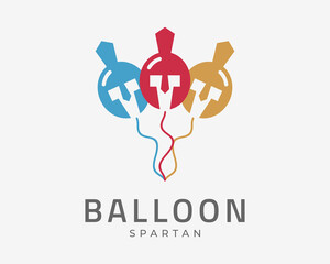 Balloon Birthday Celebration Party Surprise Spartan Helmet Warrior Gladiator Vector Logo Design