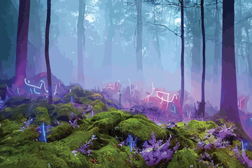 autumn, background, beautiful, dawn, digital, dusk, environment, fairy, fall, fantasy, fog, foggy, forest, haze, illustration, landscape, light, magic, mist, misty, mystery, mystical, natural, nature,