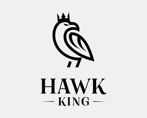 Hawk Eagle Falcon Bird Predator Portrait Majestic King Crown Monarch Mascot Flat Vector Logo Design