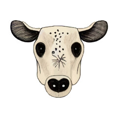 Image of a cow's muzzle. Illustration of a cow with spots on its muzzle. Sketch of a cow.