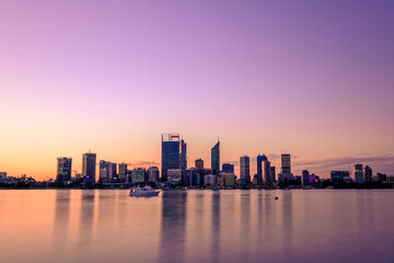warm sunset over Perth city skyline 