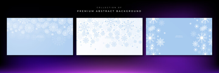 Fototapeta na wymiar Beautiful blue christmas background with snowflake and copy space. Merry Christmas and Happy New Year 2023 greeting card. Horizontal new year banner, header, poster, card, website. Vector illustration