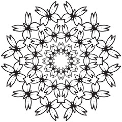 Easy mandala, coloring pattern for meditation on white background.
