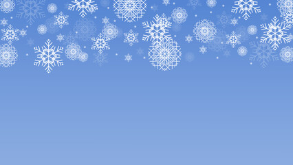 Beautiful blue christmas background with snowflake and copy space. Merry Christmas and Happy New Year 2023 greeting card. Horizontal new year banner, header, poster, card, website. Vector illustration