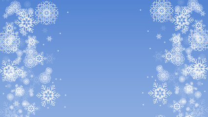 Beautiful blue christmas background with snowflake and copy space. Merry Christmas and Happy New Year 2023 greeting card. Horizontal new year banner, header, poster, card, website. Vector illustration