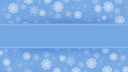 Blue snowflake border with Christmas design for greeting card. Vector illustration, merry xmas snow flake header or banner, wallpaper or backdrop decoration. New year 2023