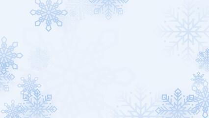 Blue snowflake border with Christmas design for greeting card. Vector illustration, merry xmas snow flake header or banner, wallpaper or backdrop decoration. New year 2023