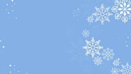 Blue snowflake border with Christmas design for greeting card. Vector illustration, merry xmas snow flake header or banner, wallpaper or backdrop decoration. New year 2023
