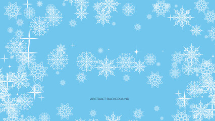 Naklejka na ściany i meble Christmas greeting card with snowflake and stars on blue gradient colour background. Blue christmas card with white snowflakes vector illustration