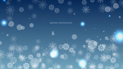 Christmas greeting card with snowflake and stars on blue gradient colour background. Blue christmas card with white snowflakes vector illustration