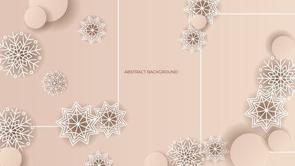 Beige pastel christmas card with snowflake border vector illustration. Christmas background with snowflake snow winter decoration. Christmas background with snow