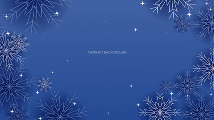 Fototapeta na wymiar Christmas background with snowflakes of different shapes, sizes and transparency. Gradient from blue to white. Christmas with snowflake snow winter decoration. Christmas background with snow