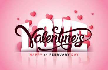 Happy Valentines Day typography with handwritten calligraphy text, isolated on white background. Vector Illustration
