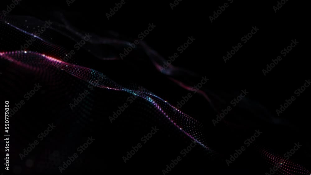 Poster abstract seamless loop animation of mesh glowing neon blue pink dots digital luxurious sparkling wav