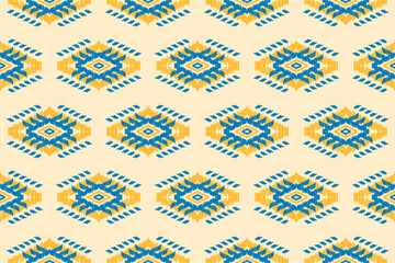 Ethnic ikat seamless pattern in tribal. Aztec geometric ethnic ornament print. Ikat pattern style. Design for background, wallpaper, illustration, fabric, clothing, carpet, textile, batik, embroidery.