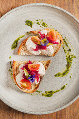 canape with tomato and ricotta