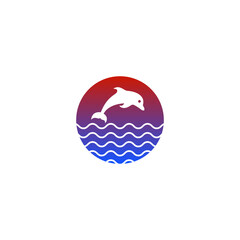Dolphin and sunset vector illustration for a symbol or logo icon. sunset logo 