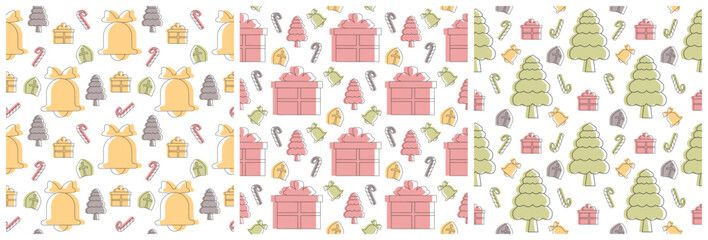 Set of Saint Nicholas Day or Sinterklaas Seamless Pattern with Gift Box and Christmas Template Background Hand Drawn Cartoon Flat Illustration