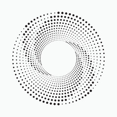Circle halftone spiral backdrop. Dotted abstract concentric circle. spiral, swirl, twirl element. Circular and radial dots helix. Design element for multipurpose use.	