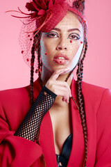 Fashion, makeup and punk with portrait of woman for rock, designer and creative beauty. Gen z,...