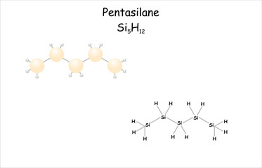 Stylized molecule model/structural formula of pentasilane.