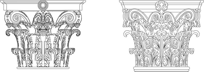vector sketch of classic model pillar head with white background