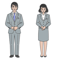 微笑むスーツを着た男女