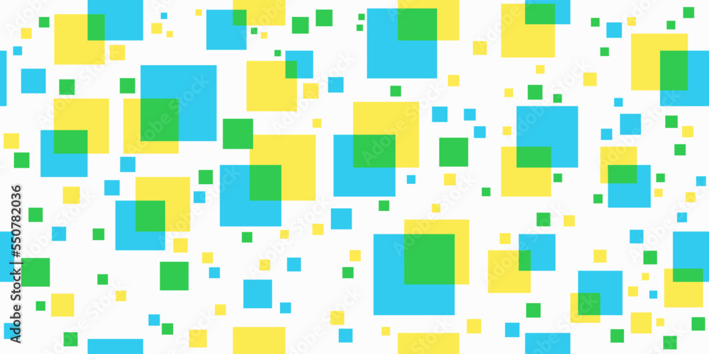 Aufkleber Blue and yellow squares that sometimes intersect in a seamless canvas pattern. For seamless and stylish design, print on interior objects, textiles, pillows, interior decoration.