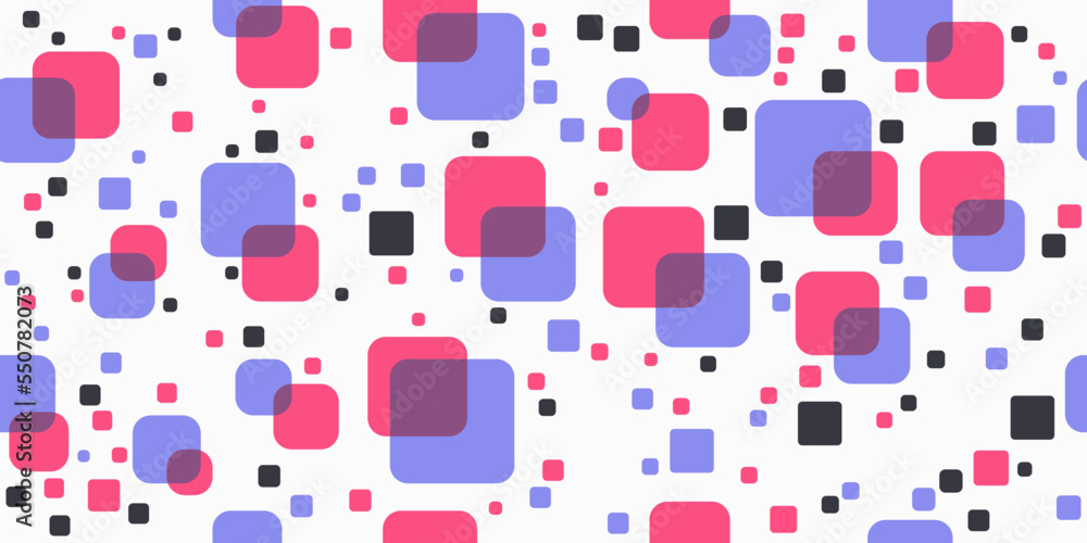 Poster Purple and pink squares that sometimes intersect in a seamless canvas pattern. For seamless and stylish design, print on interior objects, textiles, pillows, interior decoration.