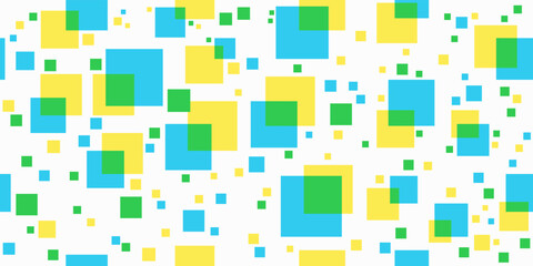 Blue and yellow squares that sometimes intersect in a seamless canvas pattern. For seamless and stylish design, print on interior objects, textiles, pillows, interior decoration.