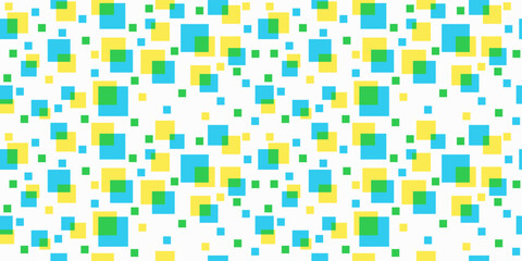 Blue and yellow squares that sometimes intersect in a seamless canvas pattern. For seamless and stylish pattern, print on interior objects, textiles, pillows, interior decoration. Vector pattern.