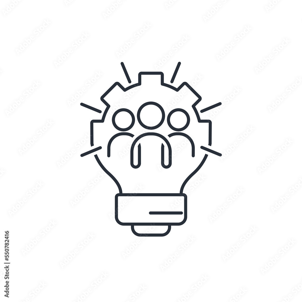 Poster development group. new ideas. innovative enhancement. vector linear icon isolated on white backgroun