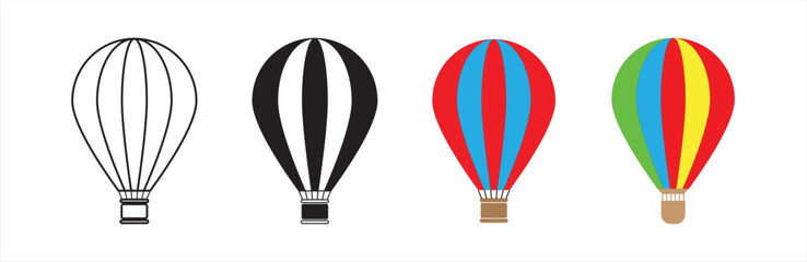 Fototapeta premium Hot air balloon icon. Hot air balloon collection. Hot air balloon in flat style. Simple hot air balloon. Vintage sky transport, air journey flying aerostat vector symbols set. Vector illustration.