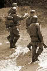 Person in German WW2 military uniform. Historical military reenacting 