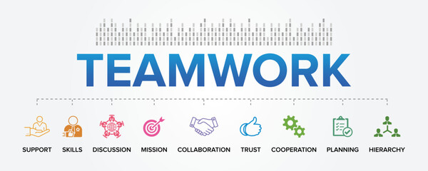Teamwork concept vector icons set infographic background illustration. Team work sign, symbol design.